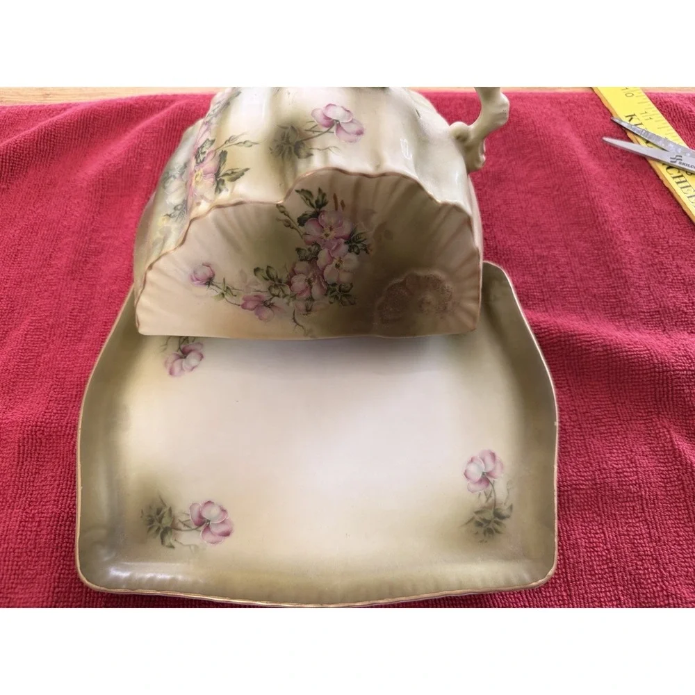 Antique Hand Painted Nippon Wild Rose Cheese Keeper, 1891-1921